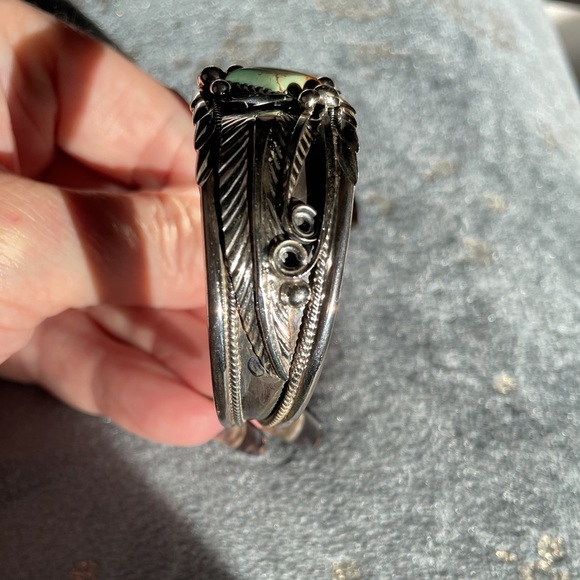 Navajo Sterling Silver Turquoise Bracelet Cuff By Davey Morgan. - Picture 2 of 4